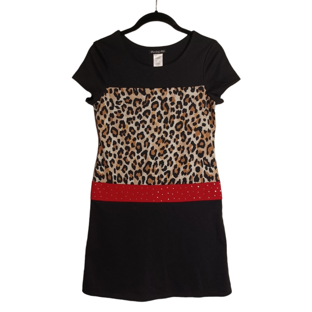 DISORDERLY KIDS Leopard Animal Print Studded Red Black Short Sleeve Dress 14